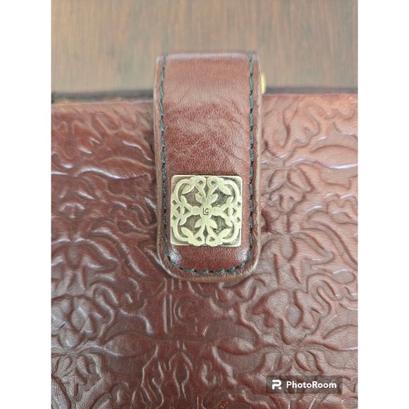 LC Liz Claiborne Leather Co Wallet Tooled Brown Soft Monogram Initial Gold Snap - Picture 3 of 7
